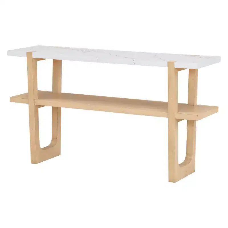 Okak 54IN Retro Narrow Console Table, Entryway Table with Open Shelf and Marble-Effect Tabletop, Hallway Table for Living Room, Foyer
