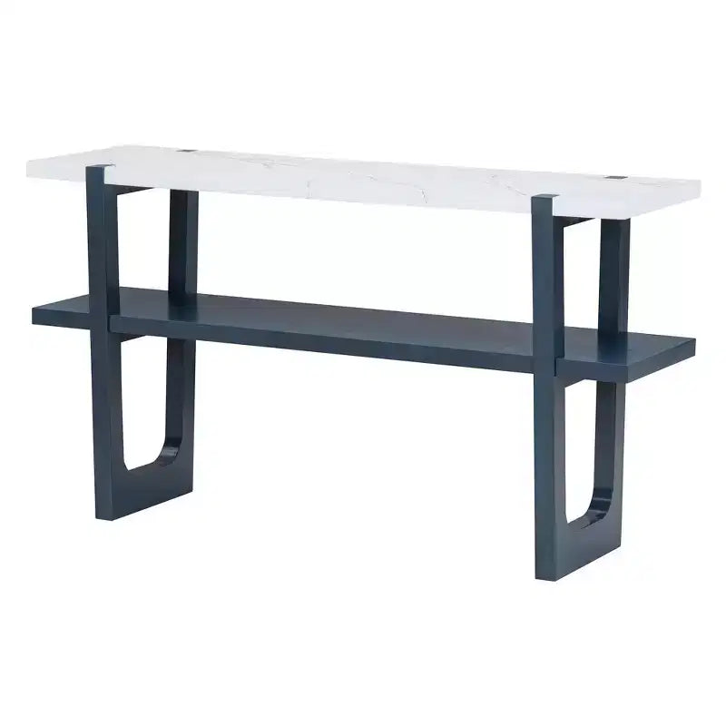 Okak 54IN Retro Narrow Console Table, Entryway Table with Open Shelf and Marble-Effect Tabletop, Hallway Table for Living Room, Foyer