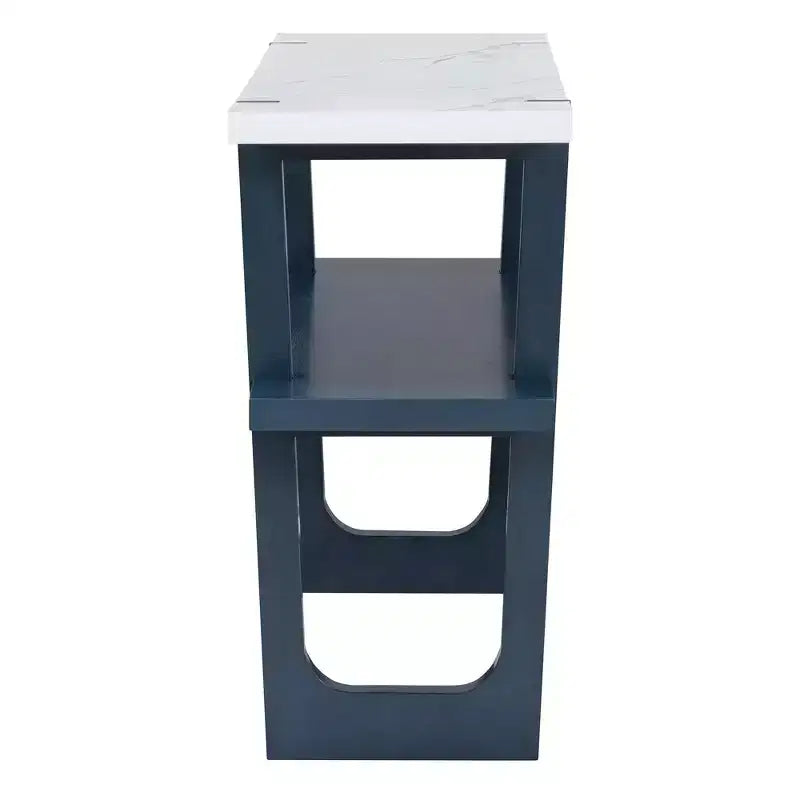 Okak 54IN Retro Narrow Console Table, Entryway Table with Open Shelf and Marble-Effect Tabletop, Hallway Table for Living Room, Foyer