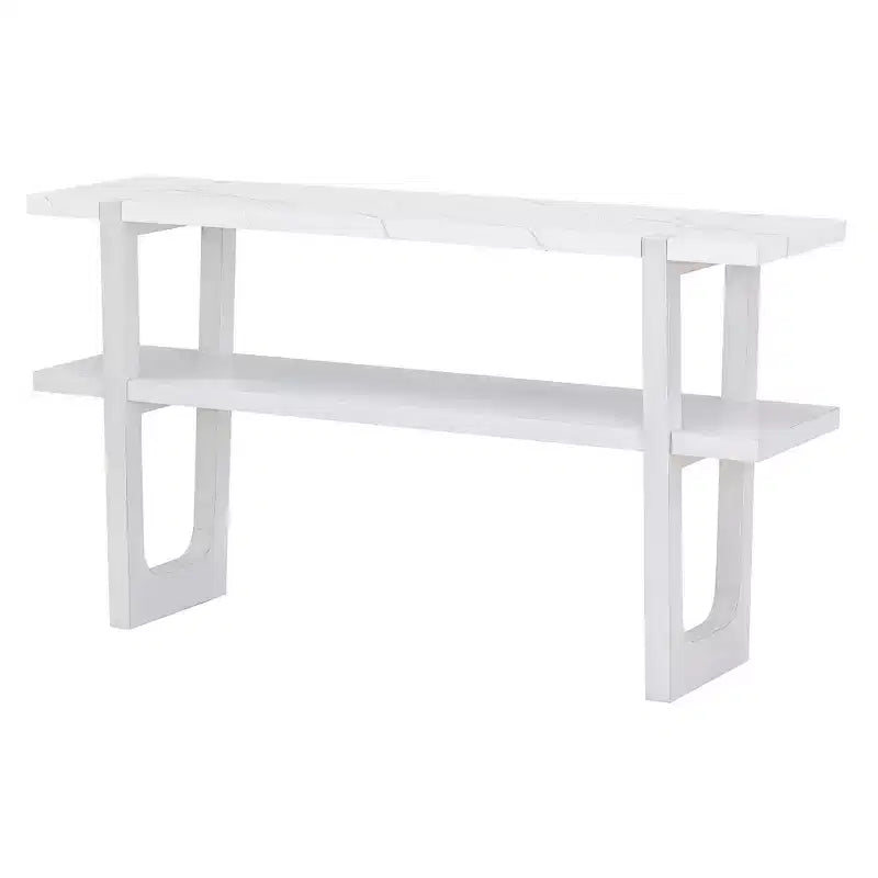 Okak 54IN Retro Narrow Console Table, Entryway Table with Open Shelf and Marble-Effect Tabletop, Hallway Table for Living Room, Foyer