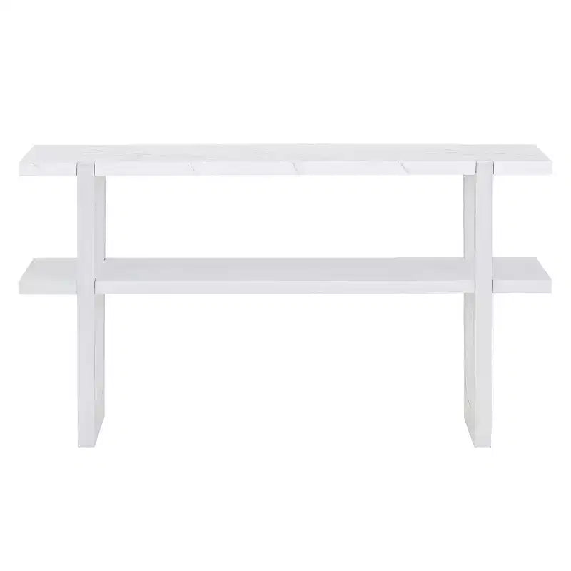 Okak 54IN Retro Narrow Console Table, Entryway Table with Open Shelf and Marble-Effect Tabletop, Hallway Table for Living Room, Foyer