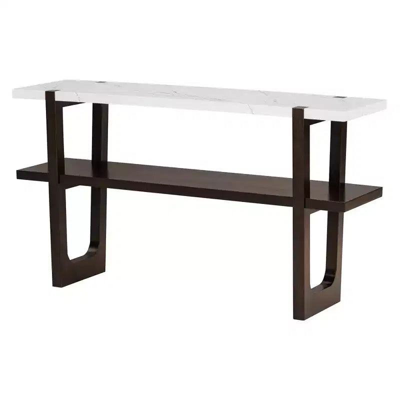 Okak 54IN Retro Narrow Console Table, Entryway Table with Open Shelf and Marble-Effect Tabletop, Hallway Table for Living Room, Foyer