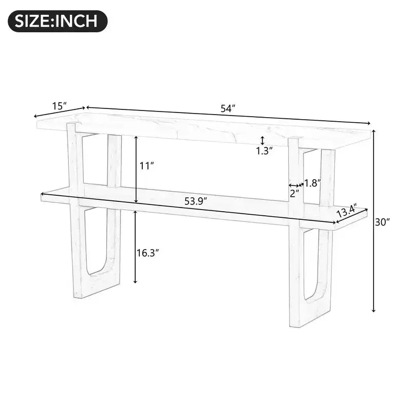 Okak 54IN Retro Narrow Console Table, Entryway Table with Open Shelf and Marble-Effect Tabletop, Hallway Table for Living Room, Foyer