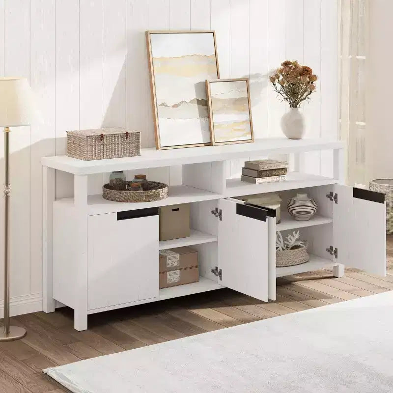 COZONY Farmhouse TV Stand for 70 Inch TV, Tall Entertainment Center with Storage and Adjustable Shelves for Living Room