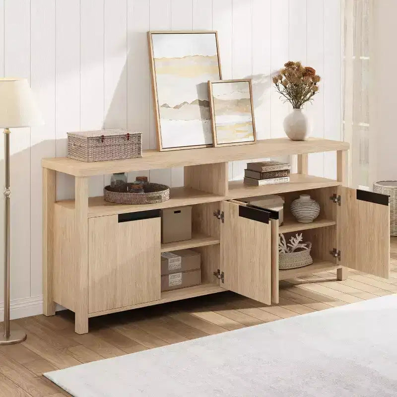 COZONY Farmhouse TV Stand for 70 Inch TV, Tall Entertainment Center with Storage and Adjustable Shelves for Living Room