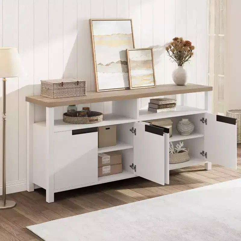 COZONY Farmhouse TV Stand for 70 Inch TV, Tall Entertainment Center with Storage and Adjustable Shelves for Living Room