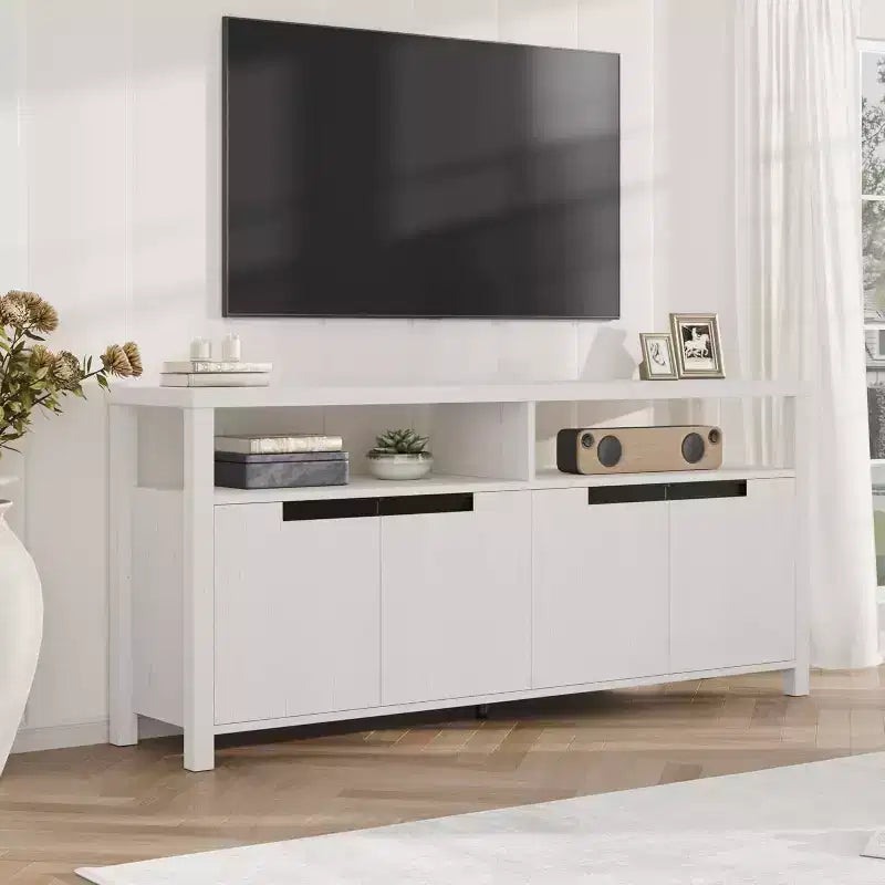 COZONY Farmhouse TV Stand for 70 Inch TV, Tall Entertainment Center with Storage and Adjustable Shelves for Living Room
