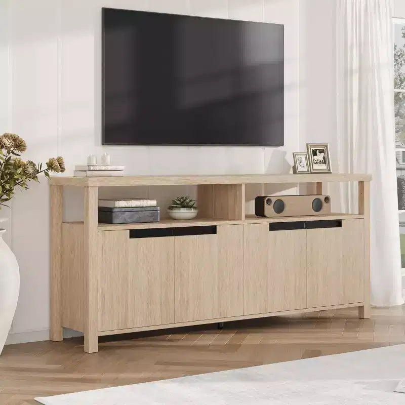 COZONY Farmhouse TV Stand for 70 Inch TV, Tall Entertainment Center with Storage and Adjustable Shelves for Living Room