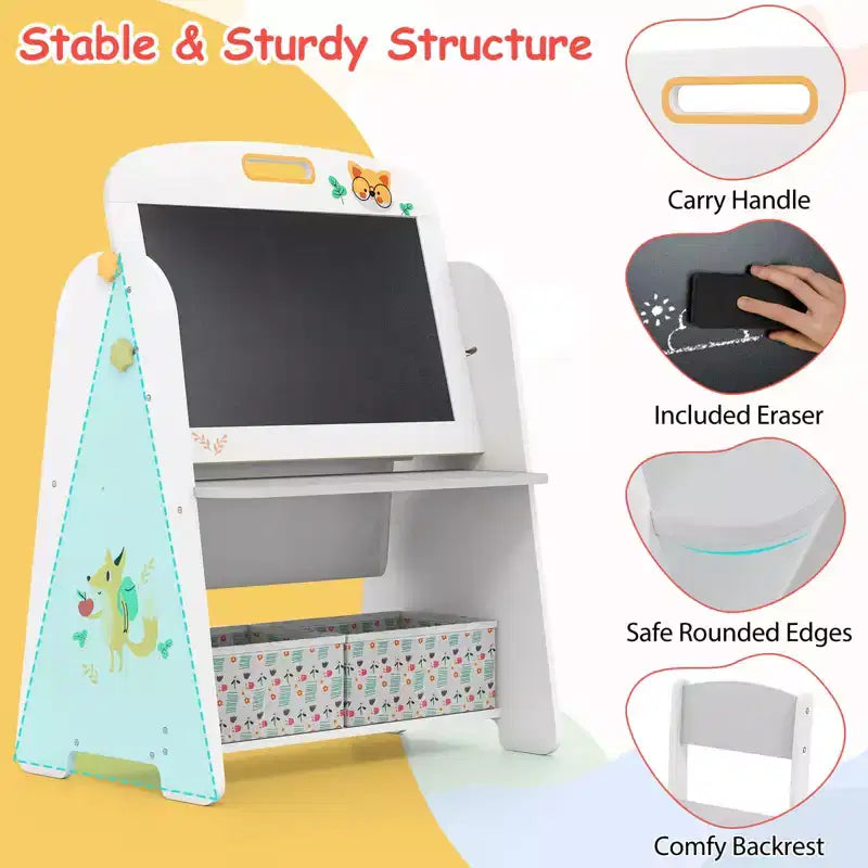 Costway 4-in-1 Kids Table & Chair Set with Magnetic Whiteboard & Blackboard Storage Shelf Natural/Gray