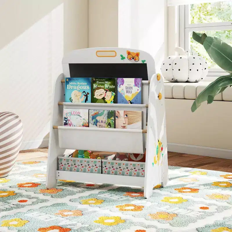 Costway 4-in-1 Kids Table & Chair Set with Magnetic Whiteboard & Blackboard Storage Shelf Natural/Gray