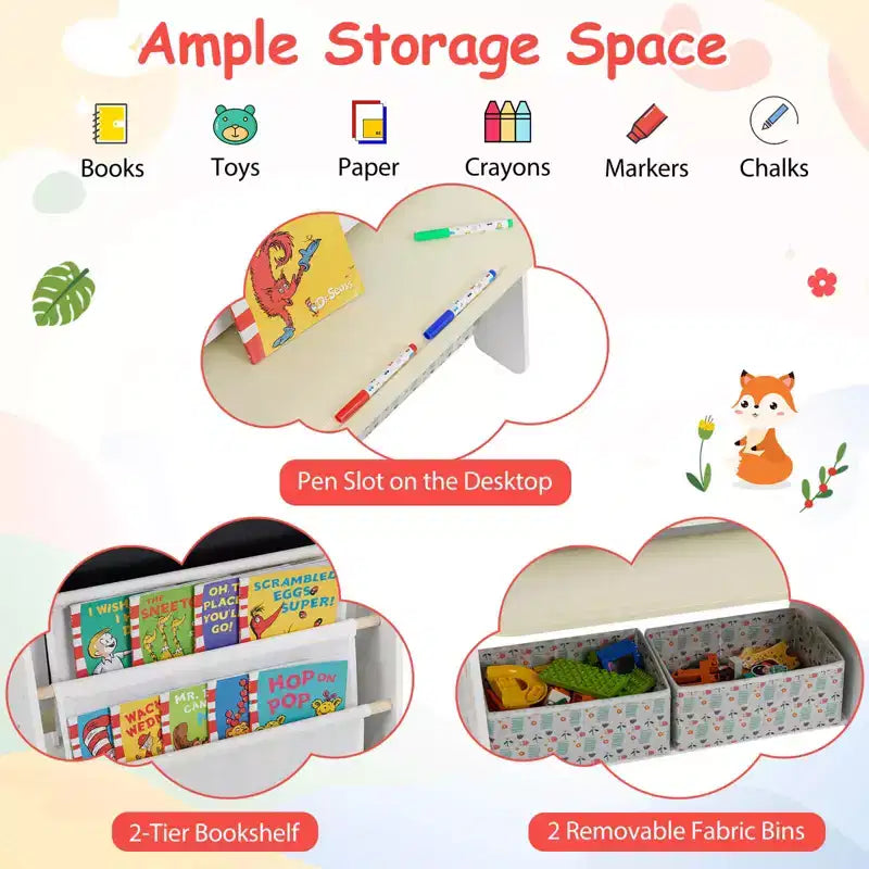 Costway 4-in-1 Kids Table & Chair Set with Magnetic Whiteboard & Blackboard Storage Shelf Natural/Gray