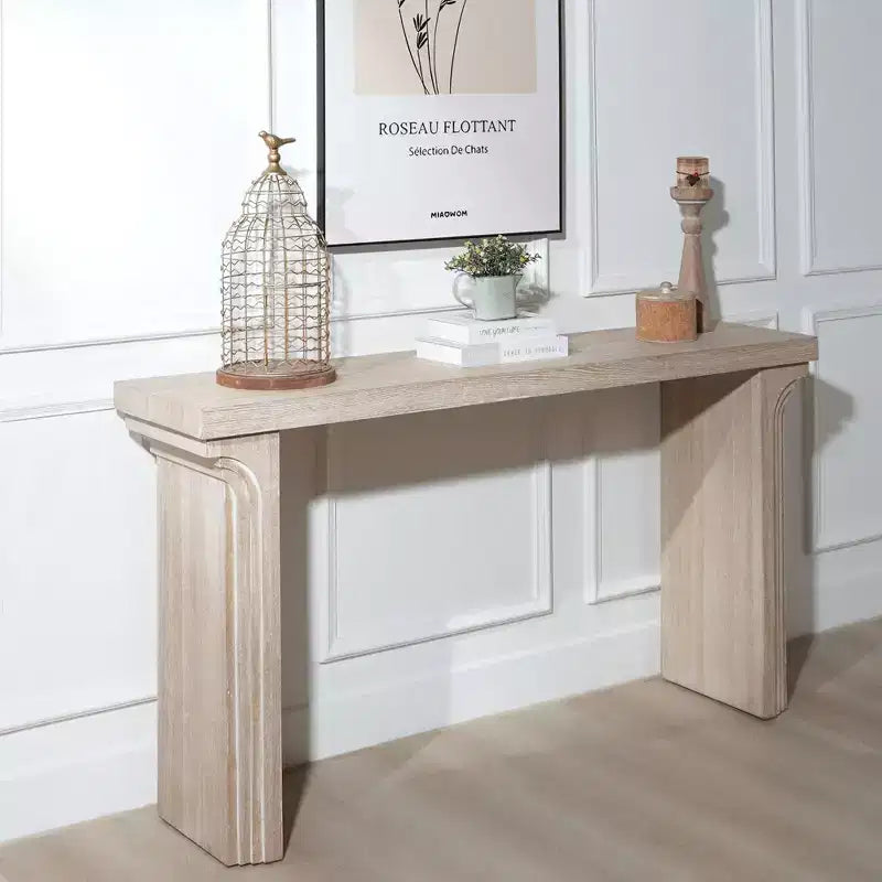 Okak 58IN Minimalist Console Table with Curved Leg Design, Hallway Table with Thick Tabletop and Legs, Entryway Table for Living Room, Foyer