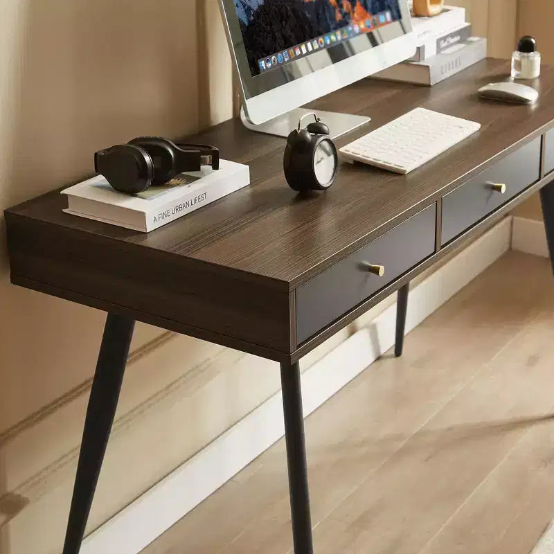 Okak 47.24IN Modern Office Desk with Minimalism Design, Computer Desk with 1 Drawers and 2 Shelves, Small Desk for Home, Office