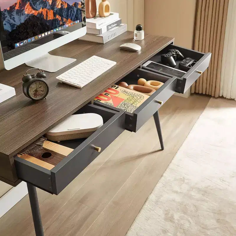 Okak 47.24IN Modern Office Desk with Minimalism Design, Computer Desk with 1 Drawers and 2 Shelves, Small Desk for Home, Office