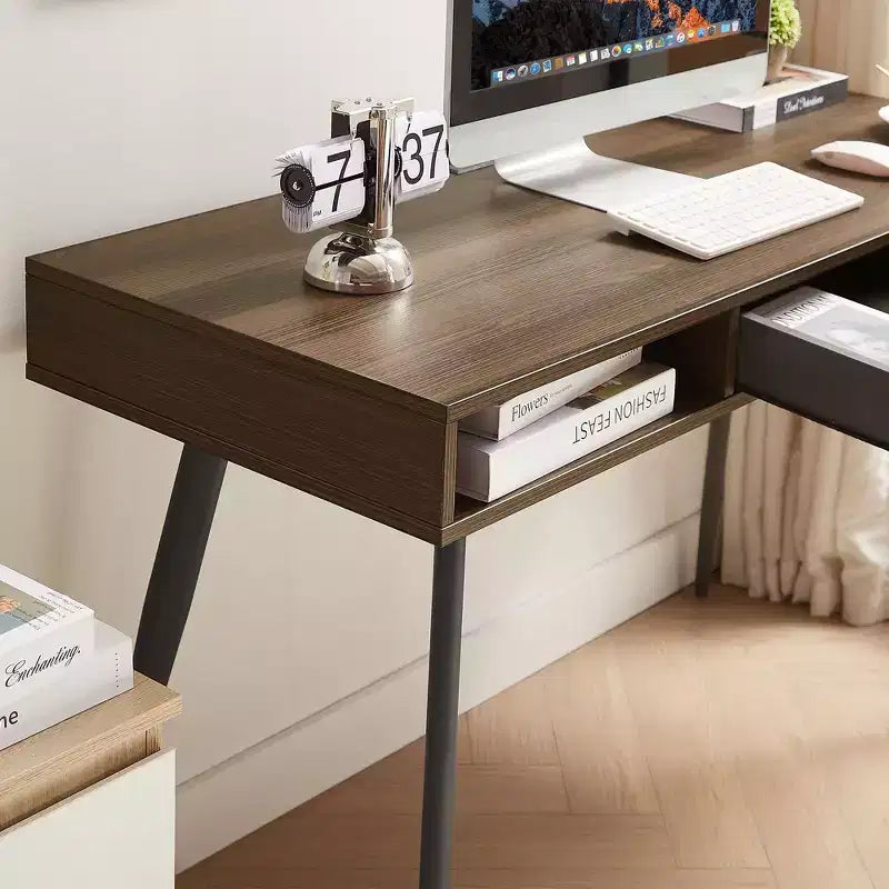 Okak 47.24IN Modern Office Desk with Minimalism Design, Computer Desk with 1 Drawers and 2 Shelves, Small Desk for Home, Office