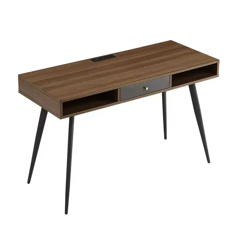 Okak 47.24IN Modern Office Desk with Minimalism Design, Computer Desk with 1 Drawers and 2 Shelves, Small Desk for Home, Office
