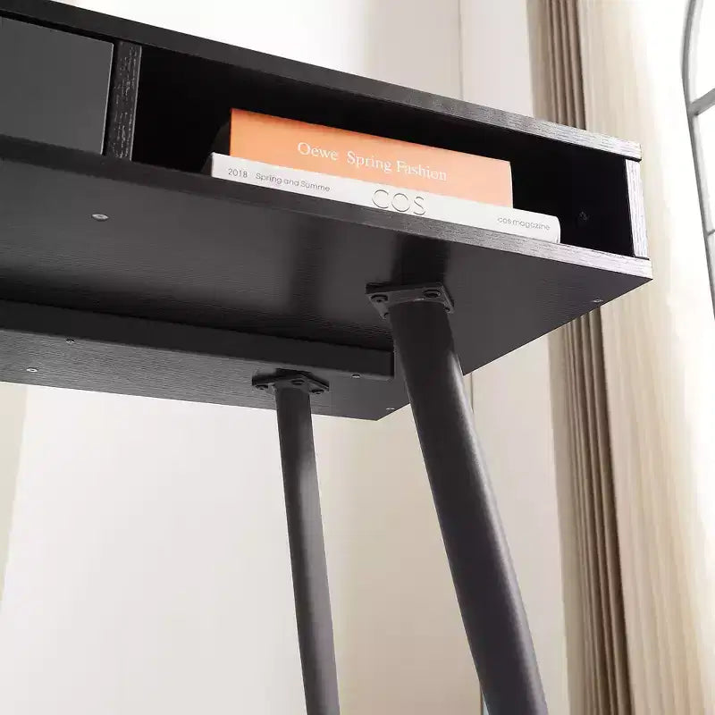Okak 47.24IN Modern Office Desk with Minimalism Design, Computer Desk with 1 Drawers and 2 Shelves, Small Desk for Home, Office