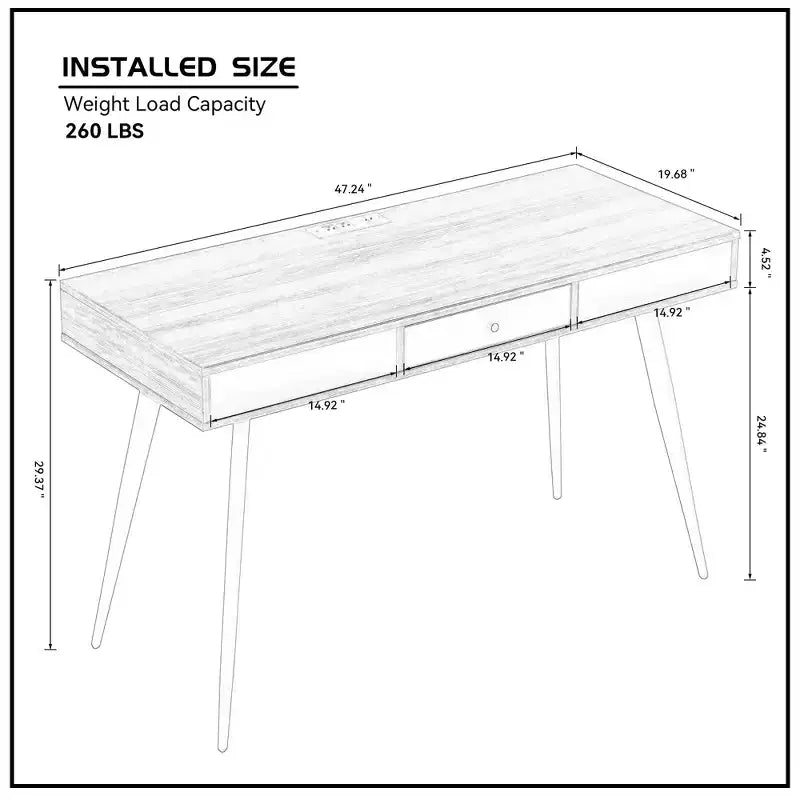 Okak 47.24IN Modern Office Desk with Minimalism Design, Computer Desk with 1 Drawers and 2 Shelves, Small Desk for Home, Office