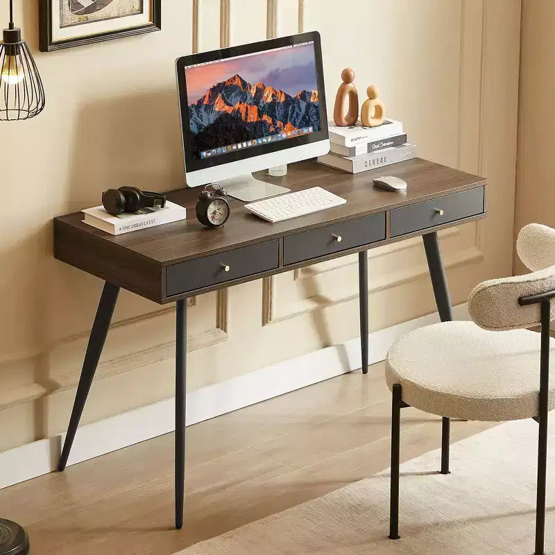 Okak 47.24IN Modern Office Desk with Minimalism Design, Computer Desk with 1 Drawers and 2 Shelves, Small Desk for Home, Office