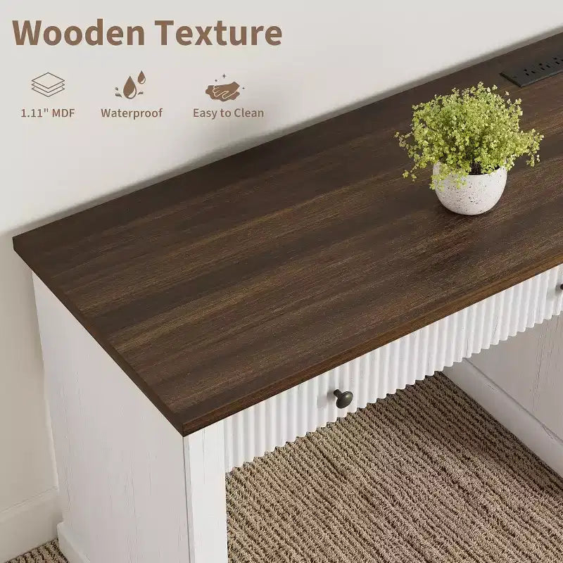 Home Desk Storage with Recesses, 54 Inch Modern Executive Desk, Wooden Writing Desk with File Drawer for Study Room