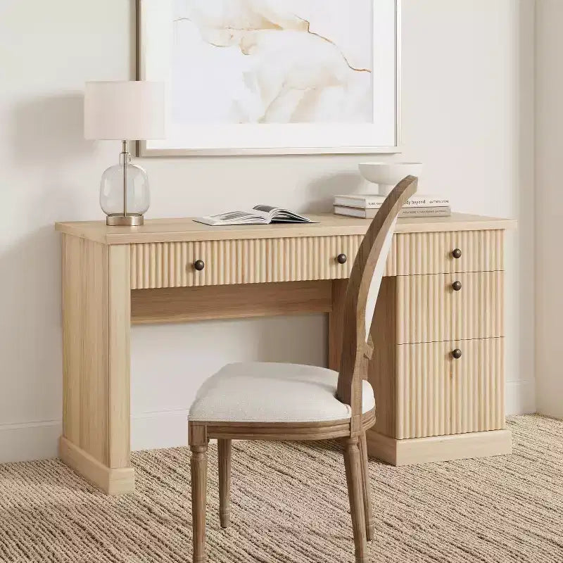 Home Desk Storage with Recesses, 54 Inch Modern Executive Desk, Wooden Writing Desk with File Drawer for Study Room