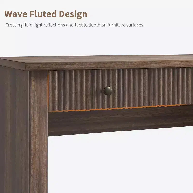 Home Desk Storage with Recesses, 54 Inch Modern Executive Desk, Wooden Writing Desk with File Drawer for Study Room