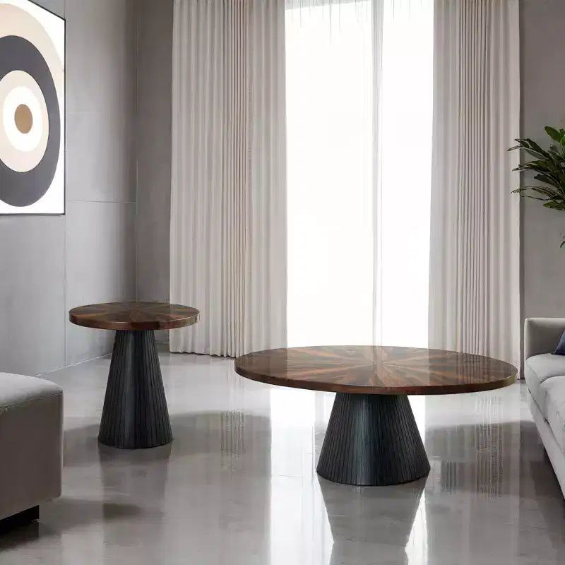 GDFStudio Xavier Contemporary Oval Wooden Coffee Table with Drum Base