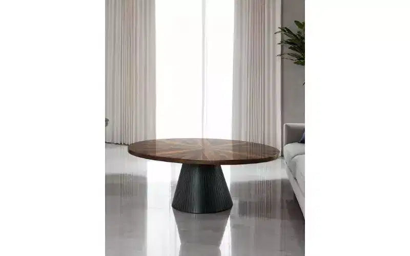 GDFStudio Xavier Contemporary Oval Wooden Coffee Table with Drum Base