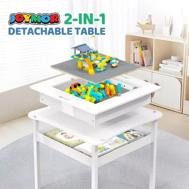 JOYMOR Kids Activity Table,Detachable 2 in 1 Block Table with Storage, Kids Building Block Table Suitable for Boys and Girls, Gray & White