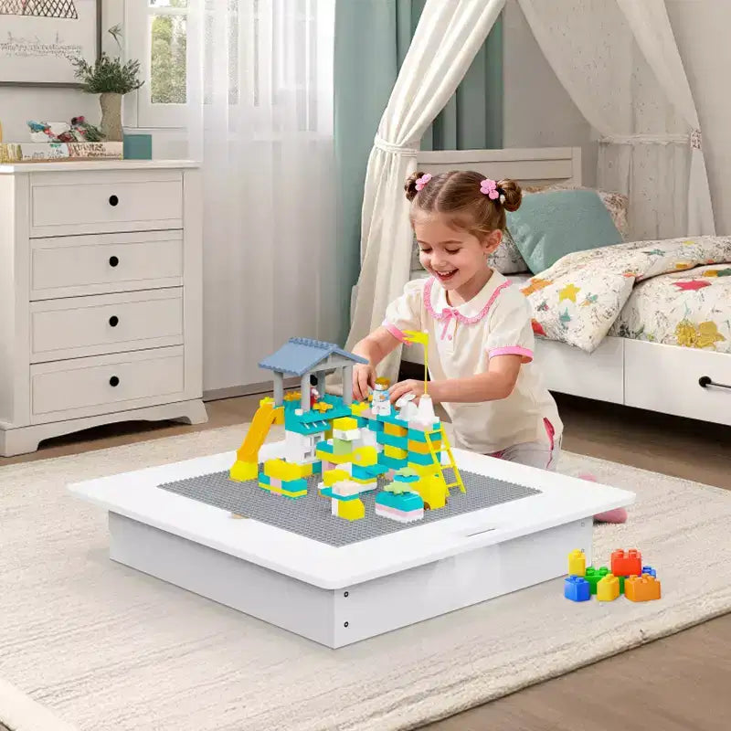 JOYMOR Kids Activity Table,Detachable 2 in 1 Block Table with Storage, Kids Building Block Table Suitable for Boys and Girls, Gray & White