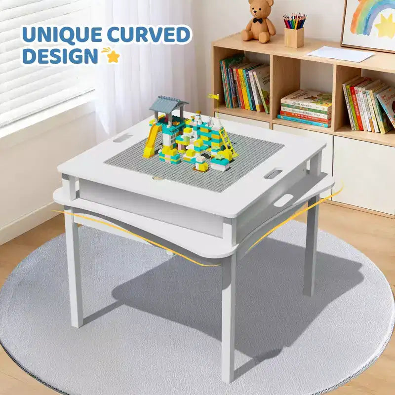 JOYMOR Kids Activity Table,Detachable 2 in 1 Block Table with Storage, Kids Building Block Table Suitable for Boys and Girls, Gray & White