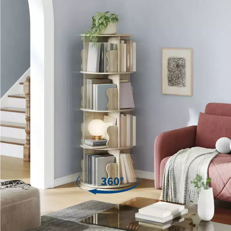 4-layer rotating bookshelf, 360 rotating bookcase, multi-layer storage rack, suitable for living room, study room and bedroom