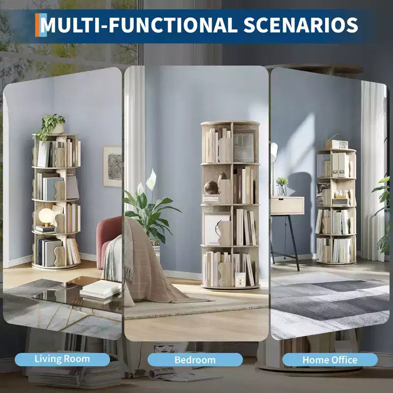4-layer rotating bookshelf, 360 rotating bookcase, multi-layer storage rack, suitable for living room, study room and bedroom