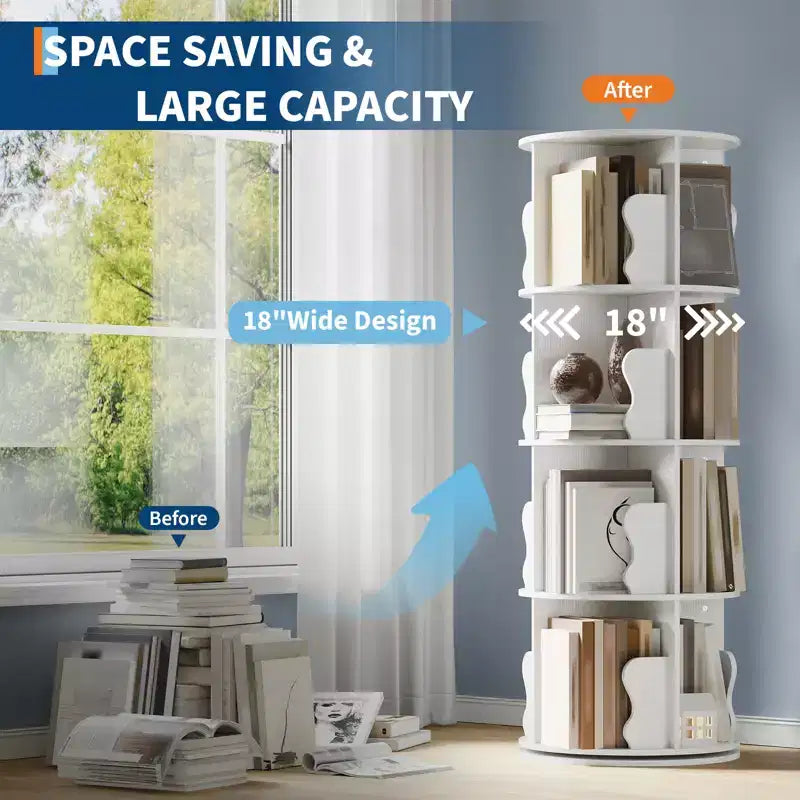 4-layer rotating bookshelf, 360 rotating bookcase, multi-layer storage rack, suitable for living room, study room and bedroom