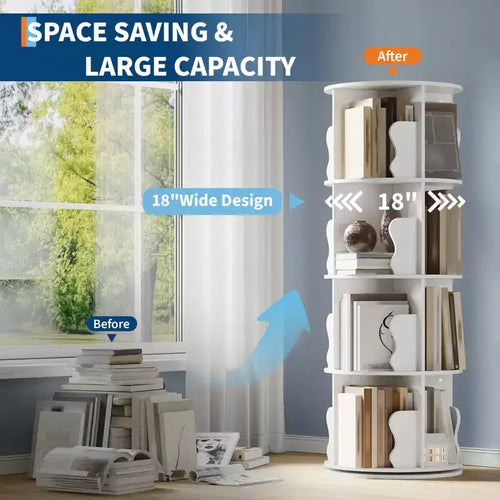 4-layer rotating bookshelf, 360 rotating bookcase, multi-layer storage rack, suitable for living room, study room and bedroom