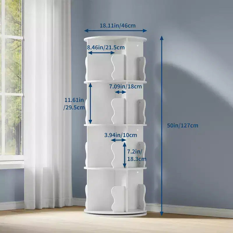 4-layer rotating bookshelf, 360 rotating bookcase, multi-layer storage rack, suitable for living room, study room and bedroom