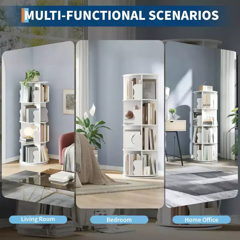 4-layer rotating bookshelf, 360 rotating bookcase, multi-layer storage rack, suitable for living room, study room and bedroom