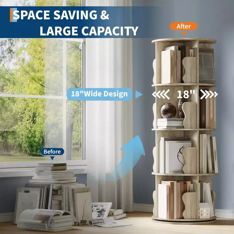 4-layer rotating bookshelf, 360 rotating bookcase, multi-layer storage rack, suitable for living room, study room and bedroom