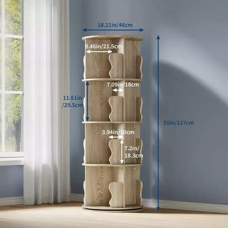 4-layer rotating bookshelf, 360 rotating bookcase, multi-layer storage rack, suitable for living room, study room and bedroom