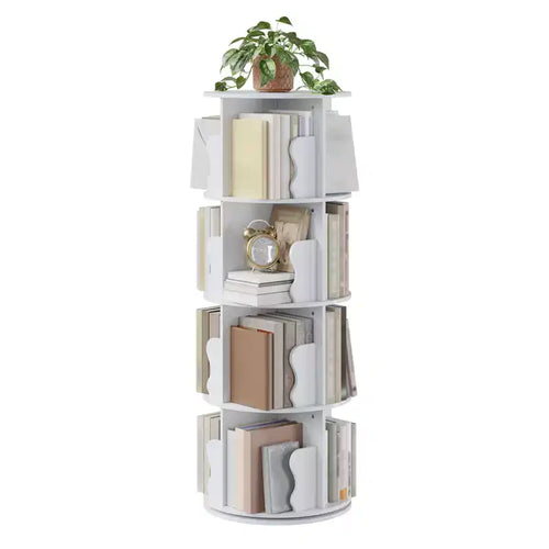 4-layer rotating bookshelf, 360 rotating bookcase, multi-layer storage rack, suitable for living room, study room and bedroom
