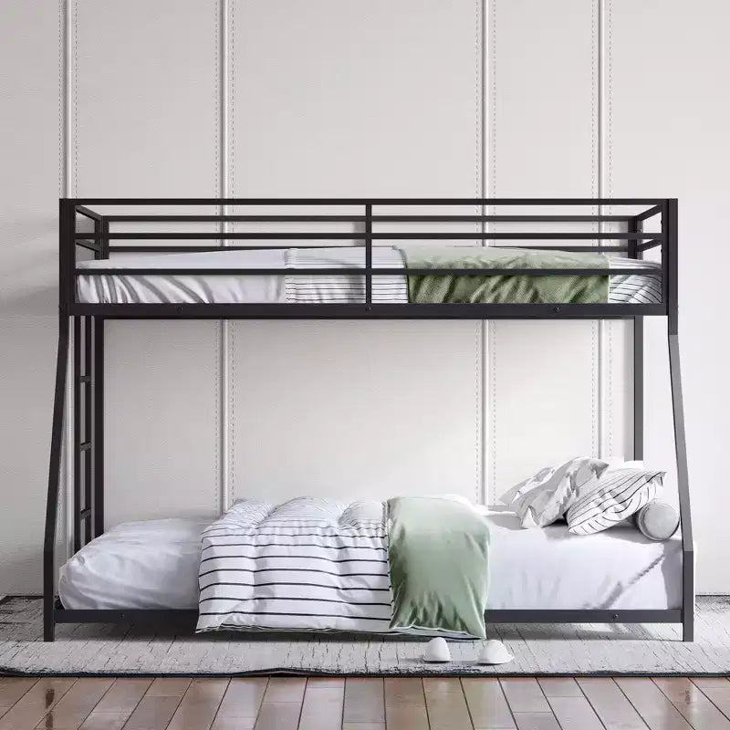 Okak 77.8IN Twin-Over-Full Size Metal Bunk Bed with Removable Ladder, No Box Spring Needed Bed Frames, Twin Bunk Beds for Teens and Adults, Black