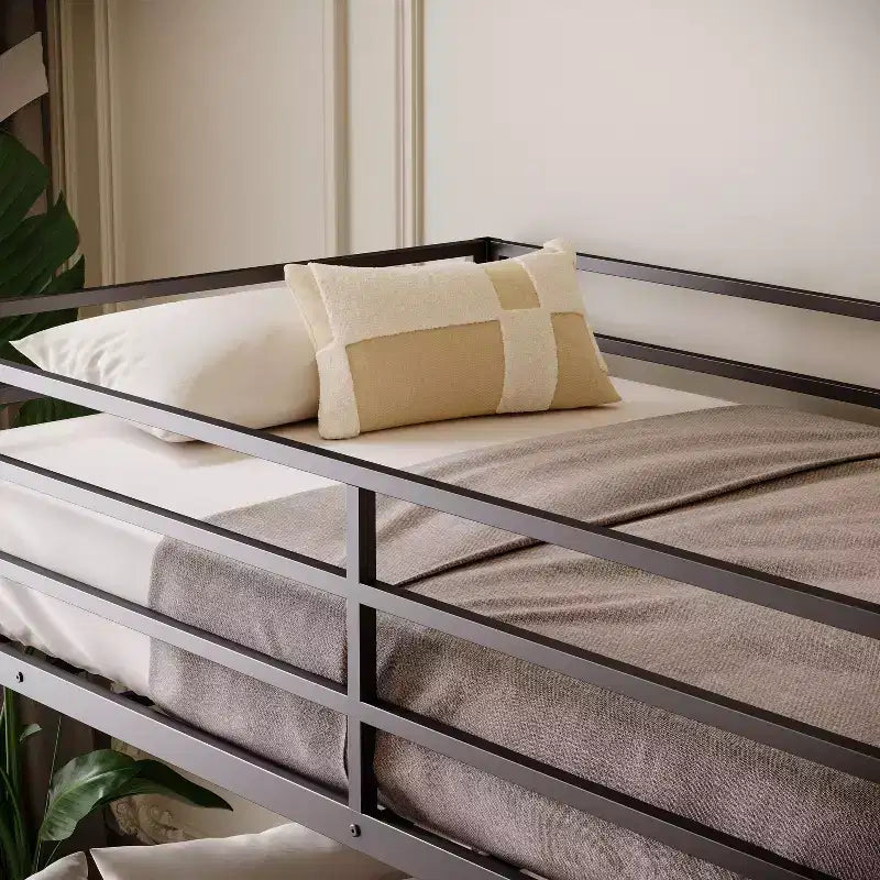 Okak 77.8IN Twin-Over-Full Size Metal Bunk Bed with Removable Ladder, No Box Spring Needed Bed Frames, Twin Bunk Beds for Teens and Adults, Black