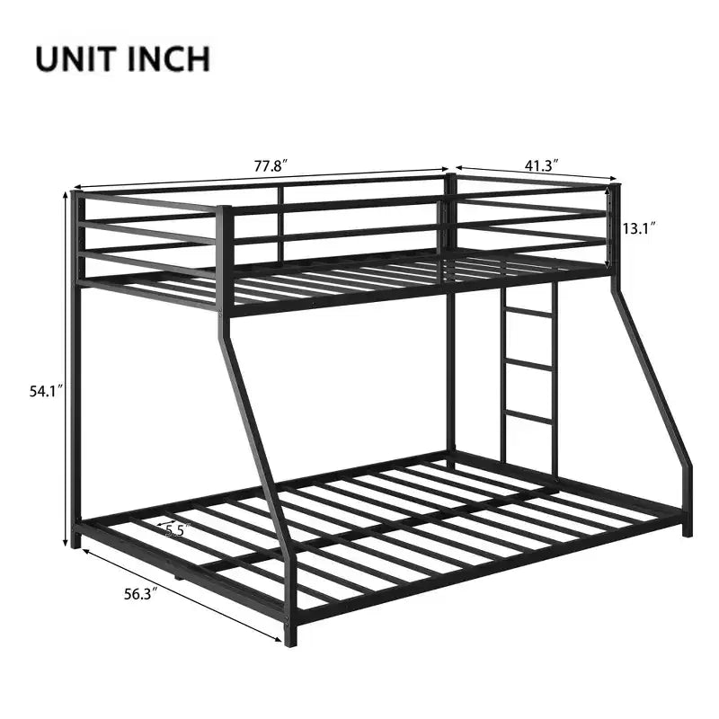 Okak 77.8IN Twin-Over-Full Size Metal Bunk Bed with Removable Ladder, No Box Spring Needed Bed Frames, Twin Bunk Beds for Teens and Adults, Black