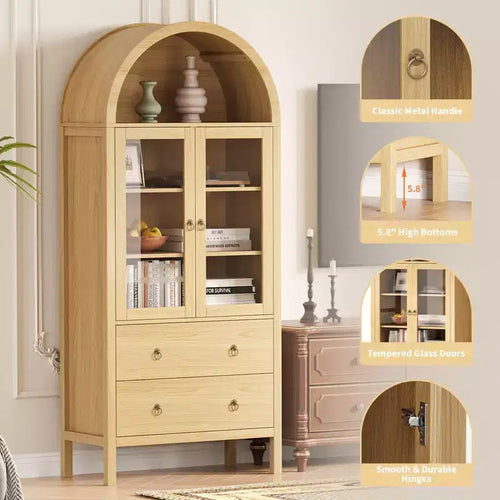 71 Tall Arched Kitchen Pantry, Modern Farmhouse Wood Kitchens Storage Cabinets for Kitchen, Dining Room