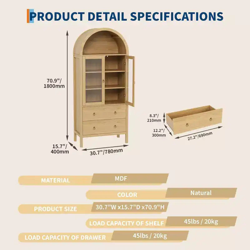 71 Tall Arched Kitchen Pantry, Modern Farmhouse Wood Kitchens Storage Cabinets for Kitchen, Dining Room