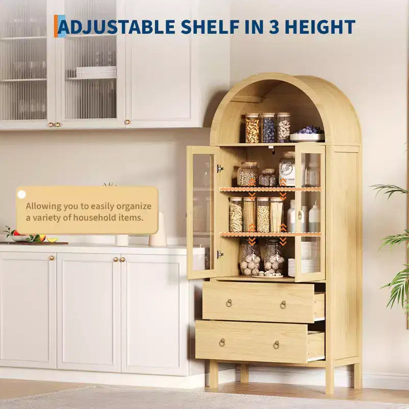 71 Tall Arched Kitchen Pantry, Modern Farmhouse Wood Kitchens Storage Cabinets for Kitchen, Dining Room