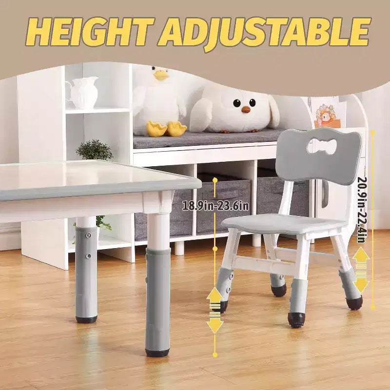 Kids Table Set, 47 Modern Height Adjustable Toddler Table & 6 Chairs Set w/Non-Slip Desk Legs & Organizer Graffiti Desktop for Preschool