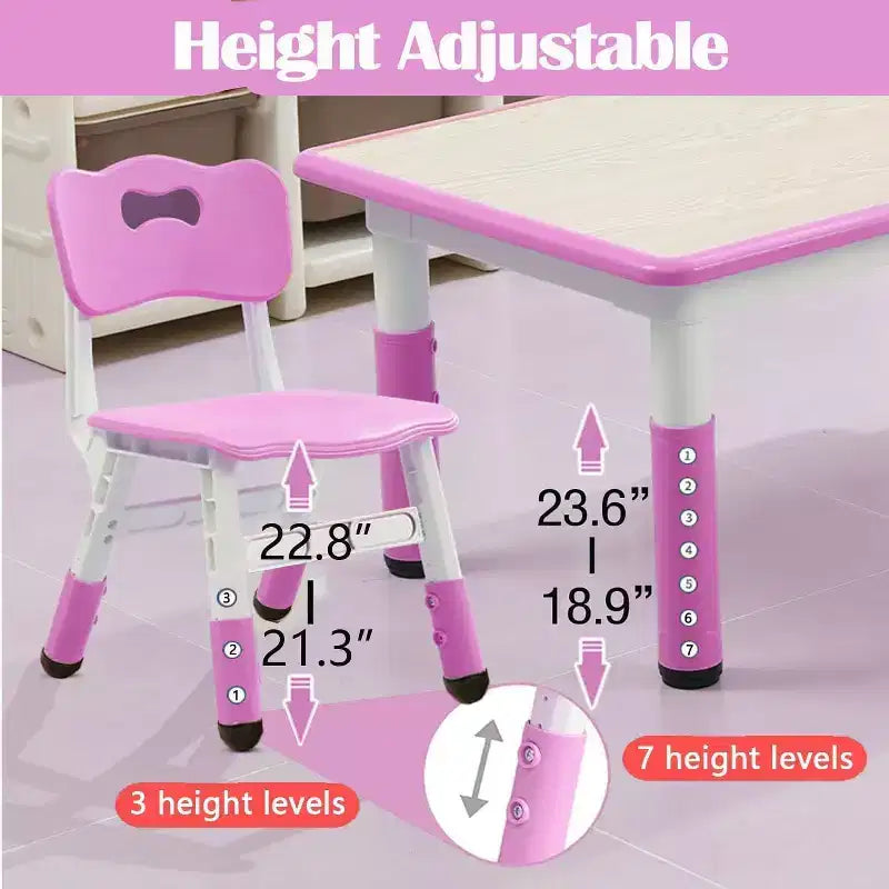Kids Table Set, 47 Modern Height Adjustable Toddler Table & 6 Chairs Set w/Non-Slip Desk Legs & Organizer Graffiti Desktop for Preschool