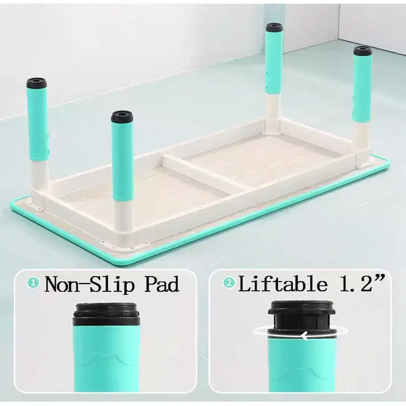 Kids Table Set, 47 Modern Height Adjustable Toddler Table & 6 Chairs Set w/Non-Slip Desk Legs & Organizer Graffiti Desktop for Preschool