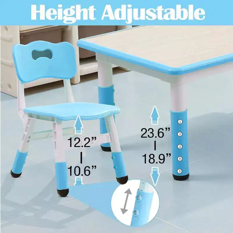 Kids Table Set, 47 Modern Height Adjustable Toddler Table & 6 Chairs Set w/Non-Slip Desk Legs & Organizer Graffiti Desktop for Preschool